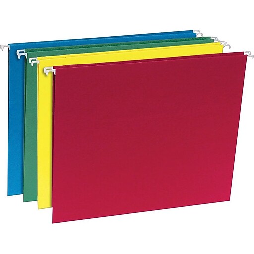 Staples® 100 Recycled Hanging File Folders, 5Tab, Letter, Assorted Colors, 20/Box (452827