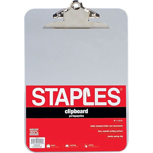 Staples Plastic Clipboard, Letter, Clear, 12" x 9", 10526, Each (10526