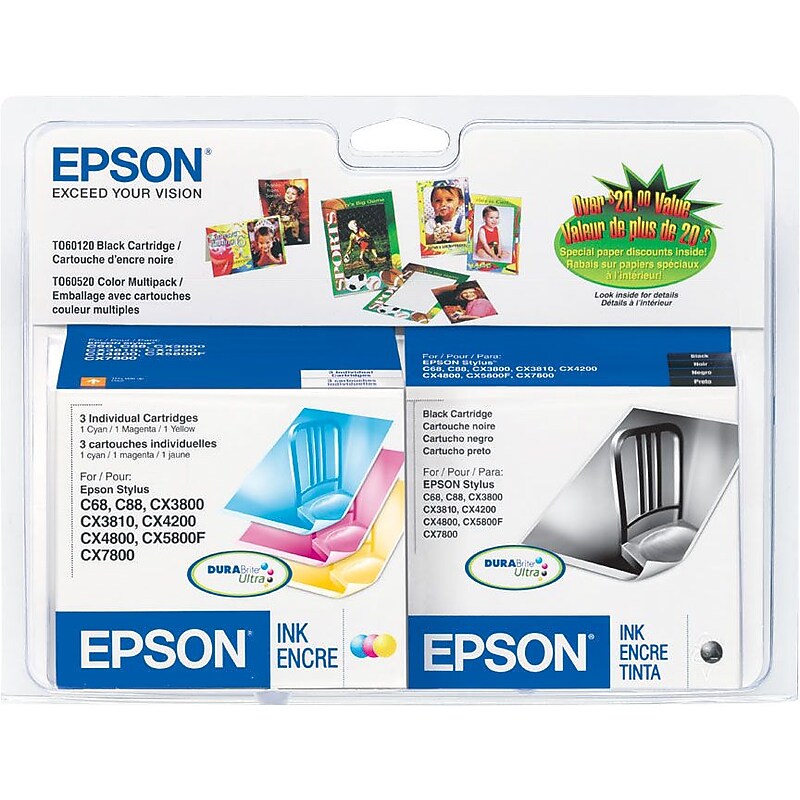 Epson T60 Black/Cyan/Magenta/Yellow Standard Yield Ink Cartridge, 4/Pack (T060120-BCS) image 1