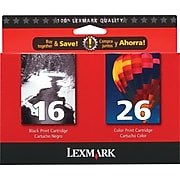 Lexmark 16/26 Black/Tri-Color Standard Yield Ink Cartridge, 2/Pack (10N0202)