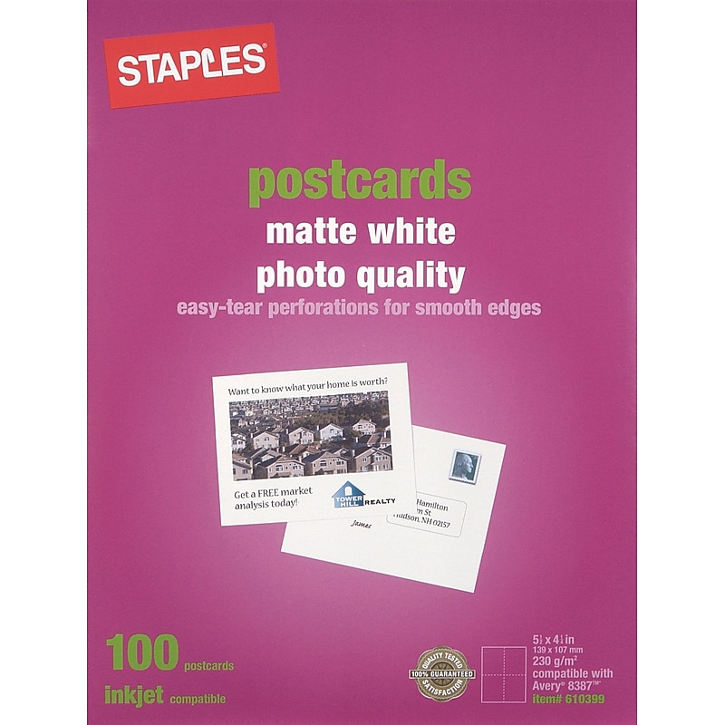 Staples® Matte Postcards, White, 100/Pack image 1