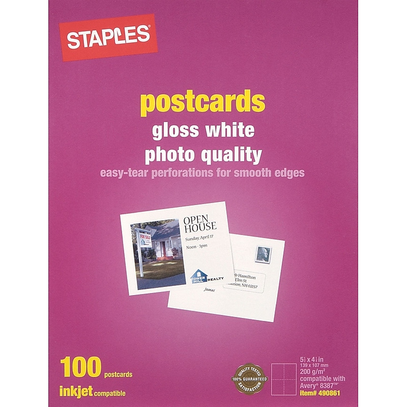 Staples® Inkjet Postcards, Glossy White, 5-1/2" x 4-1/4", 100/Bx image 1