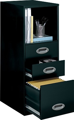 Office Designs Vertical File Cabinet with Open Storage, 18" 3-Drawer, Letter Size, Black
