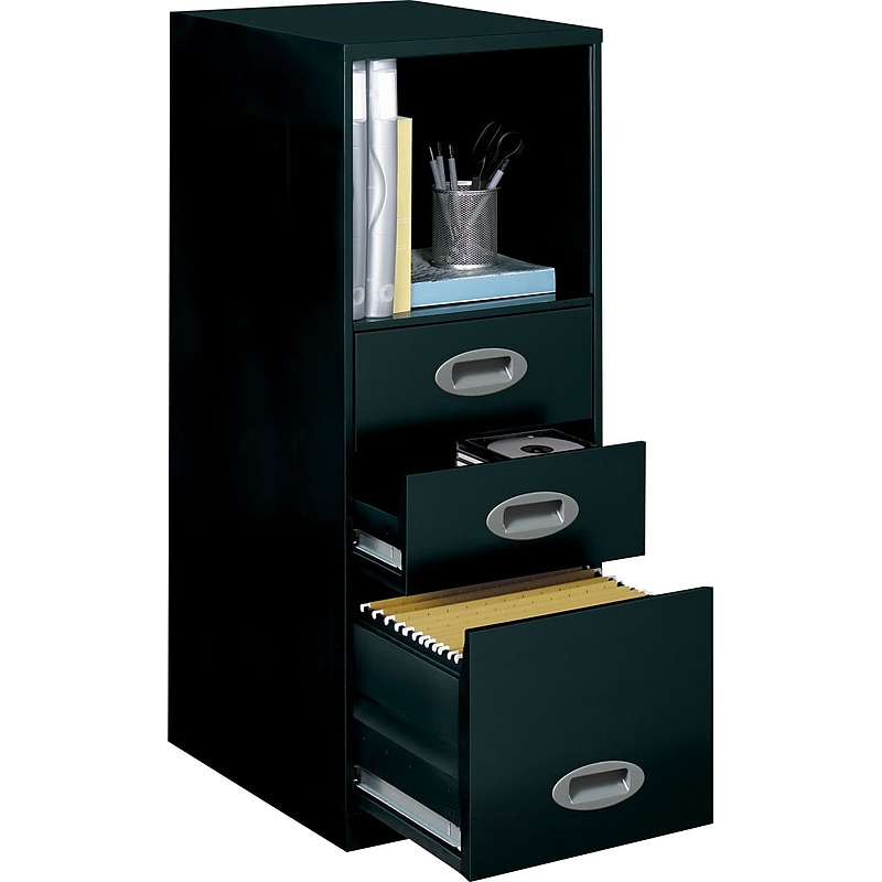 Office Designs Vertical File Cabinet with Open Storage, 18" 3-Drawer, Letter Size, Black image 1