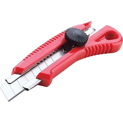 Safety Knife with Spring Loaded Retactable blade, Black/Red (12/Case