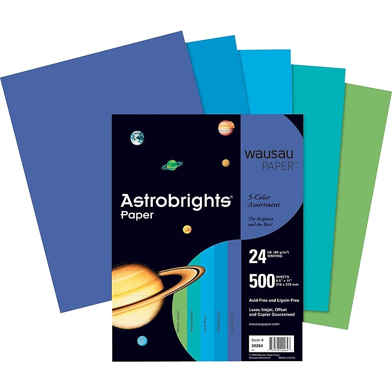 Astrobrights Colored Paper, 24 lbs., 8.5" x 11", Assorted Cool Colors, 500 Sheets/Ream (WAU20274) image 1