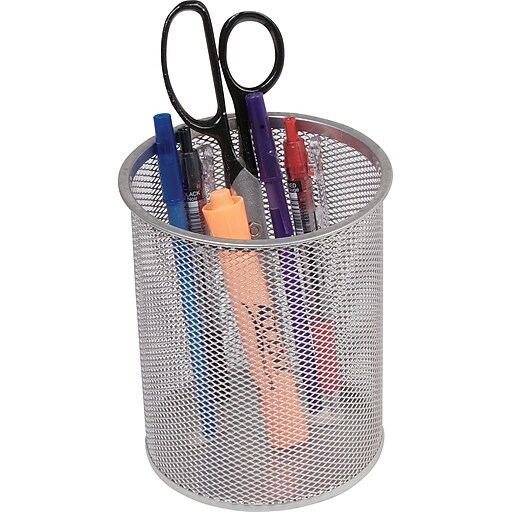 Staples Jumbo Pencil Cup, Silver Wire Mesh (11966) Staples