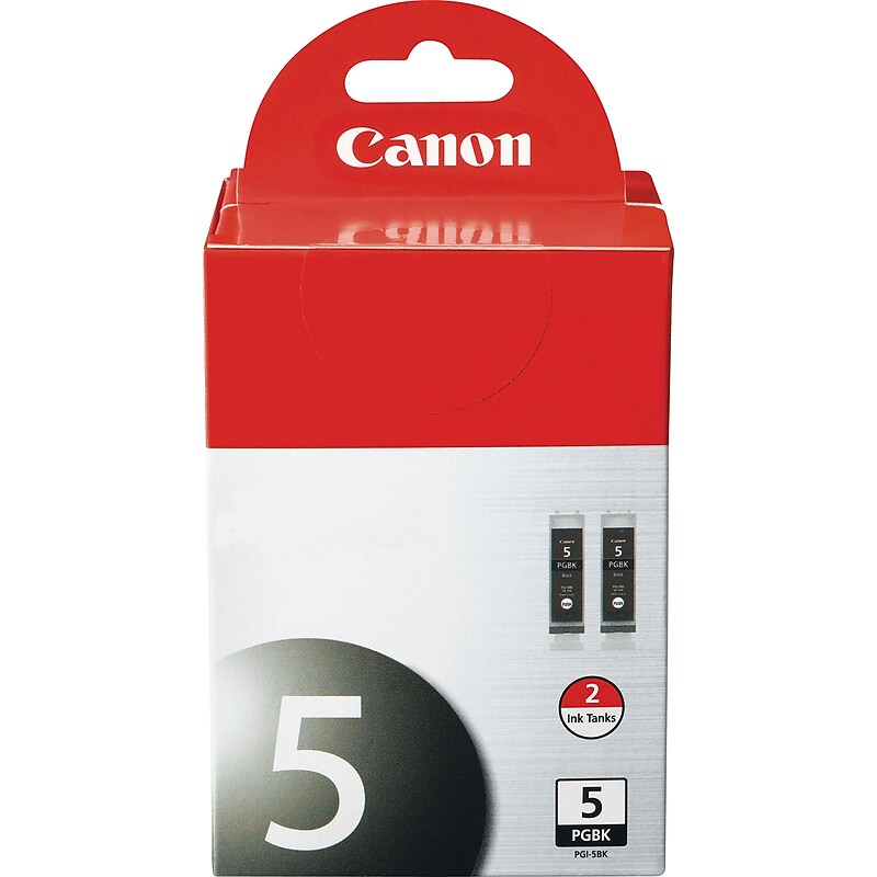 Canon 5 Black Standard Yield Ink Cartridge, 2/Pack (0628B009) image 1