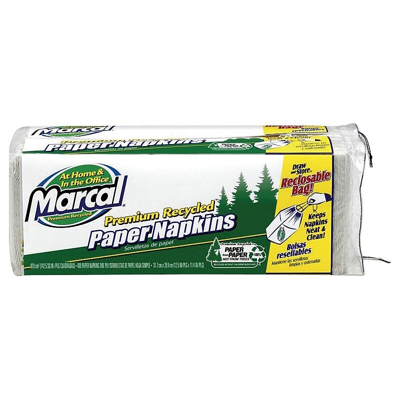 Marcal Recycled Lunch Napkin, 1-ply, White, 400 Napkins/Pack (MRC6506) image 1