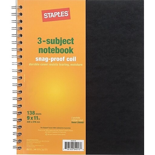 Staples® 3 Subject Notebook, 9" x 11" Staples