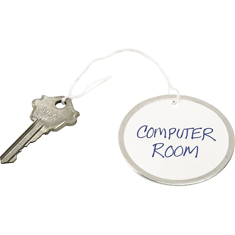 Avery Metal Rim Tags Pre-Strung, White, 1 9/16" Diameter, 50/Pk image 1