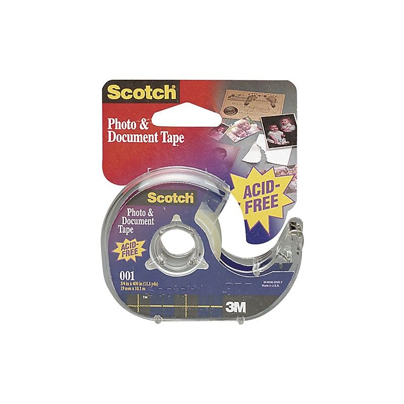 3M Photo & Document Transparent Clear Tape With Dispenser, 0.75" x, Transparent (1) image 1