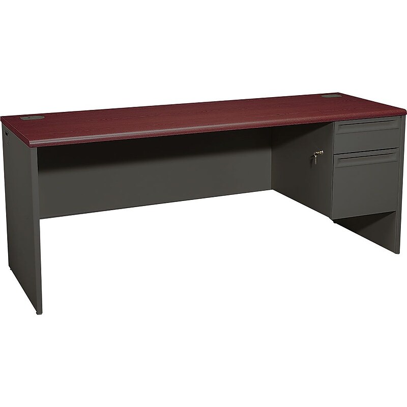 HON® 38000 Series Right Pedestal Credenza, Mahogany/Charcoal, 29 1/2"H x 72"W x 24"D image 1