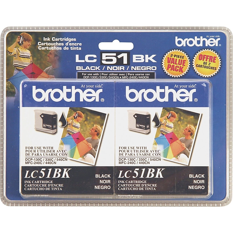 Brother LC-51 Black Standard Yield Ink Cartridge, 2/Pack (LC-51BK2PK) image 1