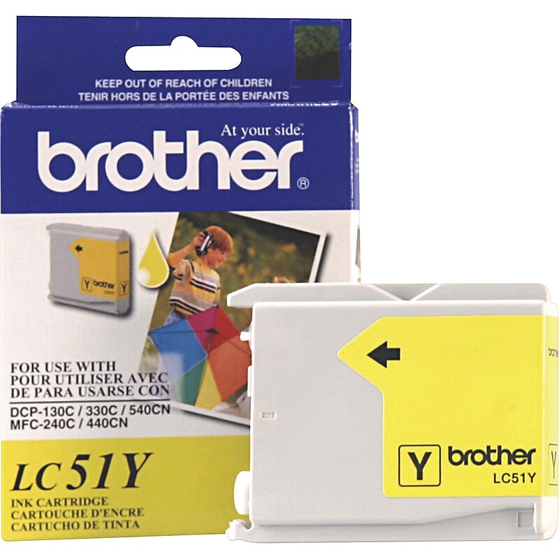 Brother LC51Y Yellow Standard Yield Ink Cartridge, Prints Up to 400 Pages image 1