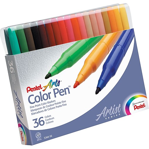 S360-101 Pentel Arts Color Pen Marker Box of 12 Fine Point Black Ink 