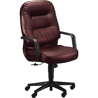 HON Pillow-Soft 2090 Executive/Office Chair, Leather, Burgundy, Seat: 22"W x 18 1/2"D, Back: 22"W x 25"H