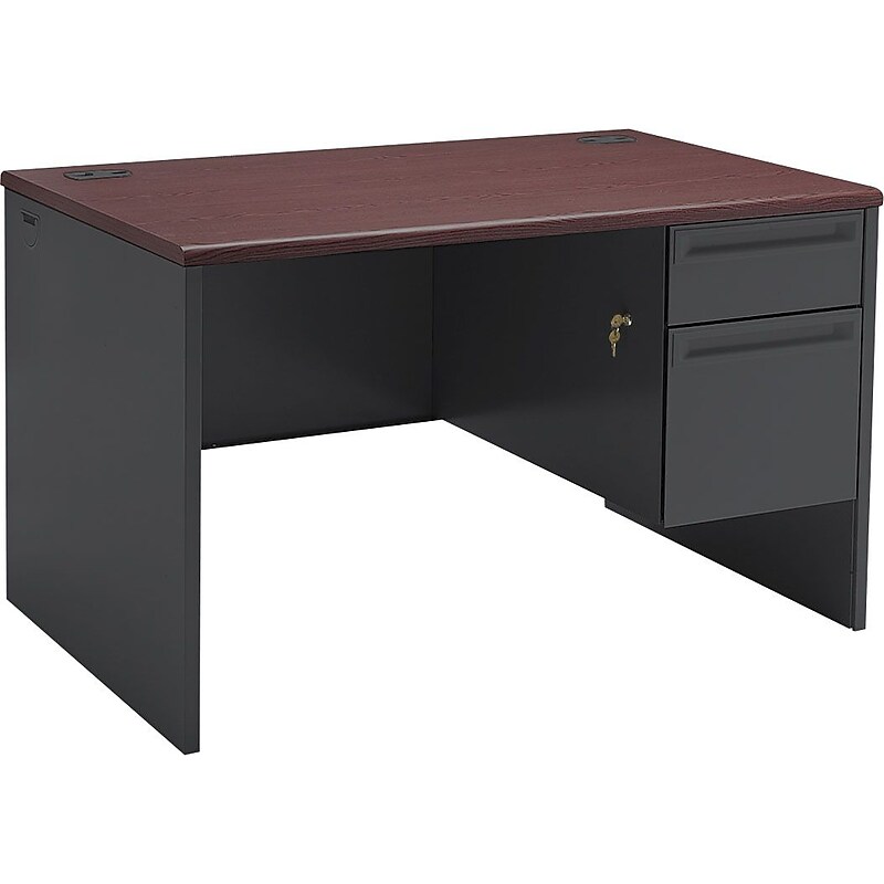 HON 38000 Series Freestanding Right Single Pedestal Desk, Mahogany/Charcoal, 29 1/2"H x 48"W x 30"D image 1
