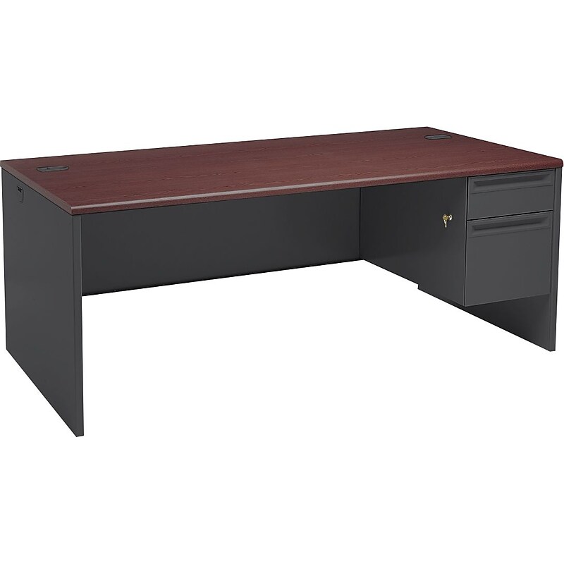 HON® 38000 Series 72'' Right Pedestal Desk, Mahogany/Charcoal (H38293RNS) image 1