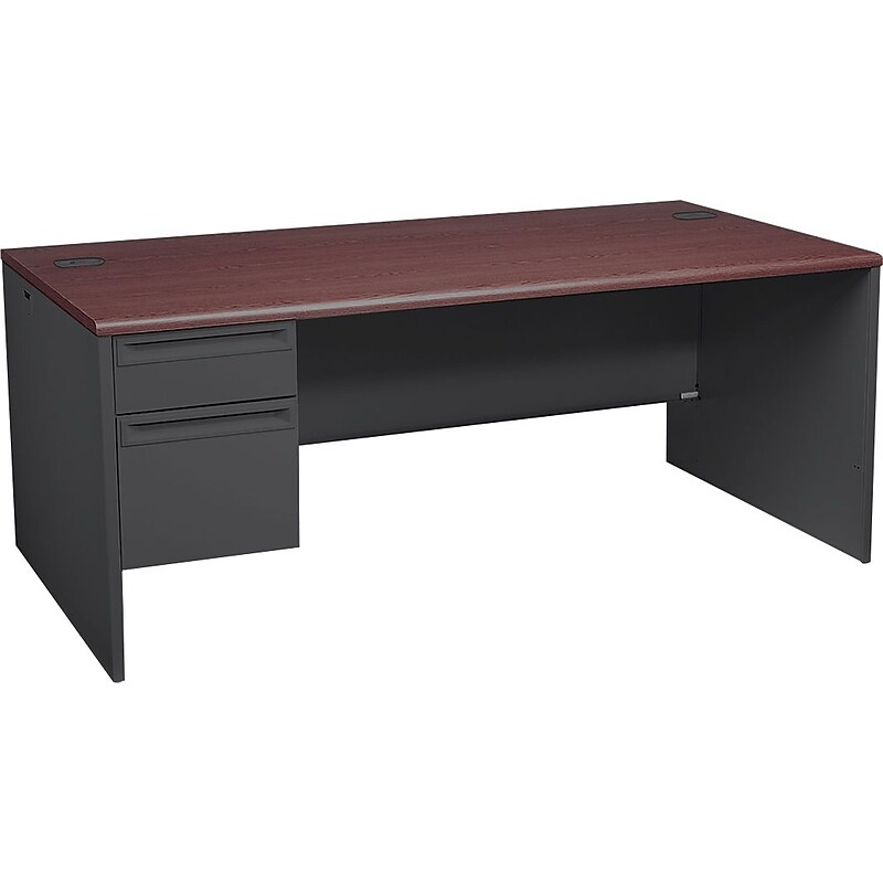 HON® 38000 Series Left Pedestal Desk 72"W, Mahogany/Charcoal, 29 1/2"H x 72"W x 36"D image 1