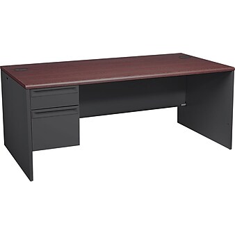 HON® 38000 Series Left Pedestal Desk 72"W, Mahogany/Charcoal, 29 1/2"H x 72"W x 36"D