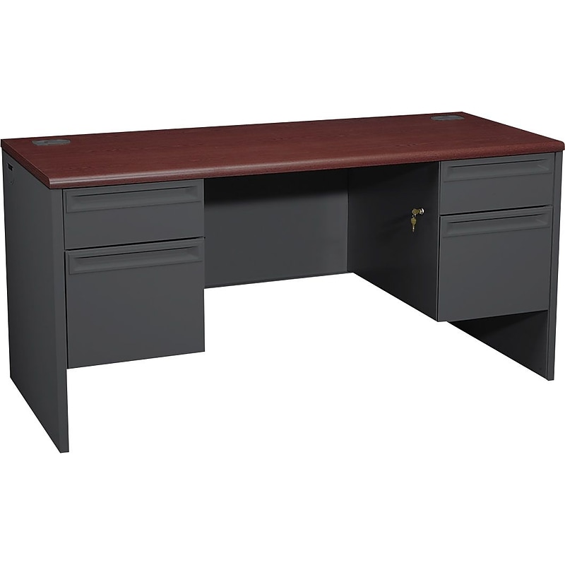 HON® 38000 Series Kneespace Credenza with Locks, Mahogany/Charcoal, 29 1/2"H x 60"W x 24"D image 1