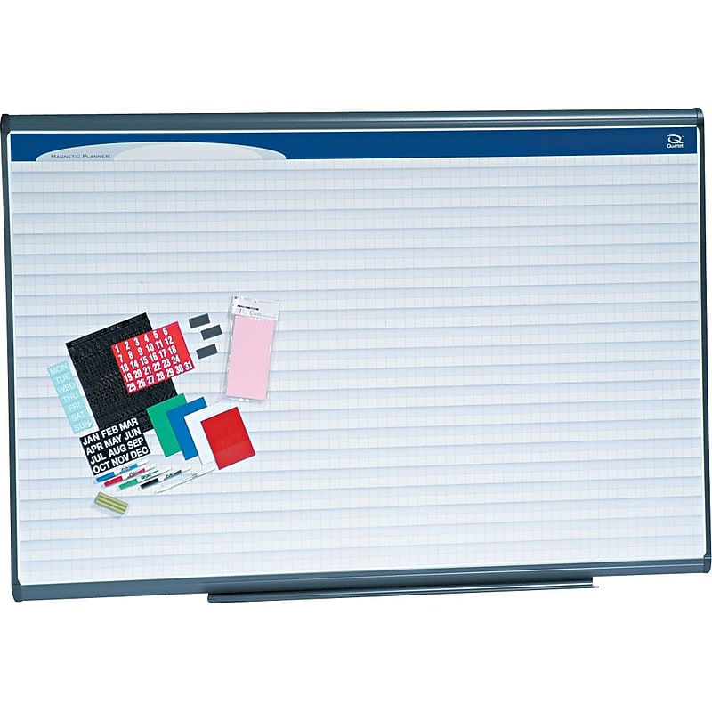 Quartet Prestige Plus® Magnetic DuraMax® Porcelain Planning System, Graphite Frame, 4' x 6' with 1" x 1" grid image 1