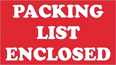 "Packing List Enclosed" Labels, Red/White, 5" x 3", 500/Rl