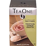 TeaOne Single Serve Tea Pods, Citrus Green Tea, 1.97 oz., 14/Box (JTC20706)