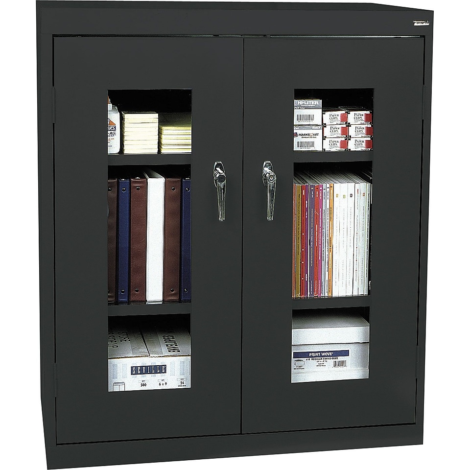 Sandusky Clear View Counter Storage Cabinet, 42H x 36W x 18D, Black