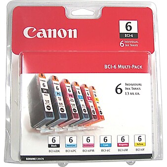 Canon 6 Black/Cyan/Magenta/Yellow/Photo Cyan/Photo Magenta Standard Yield Ink Cartridge, 6/Pack (4705A018AA)