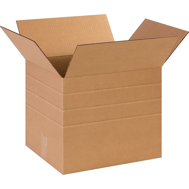 14" x 12" x 12" Multi-Depth Shipping Boxes, Brown, 25/Pack (MD141212) image 1