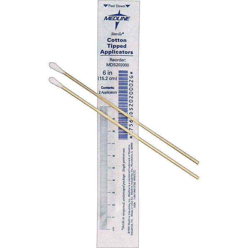 Medline 6" Cotton-Tipped Sterile Applicators, 200/Box (MIIMDS202000) image 1
