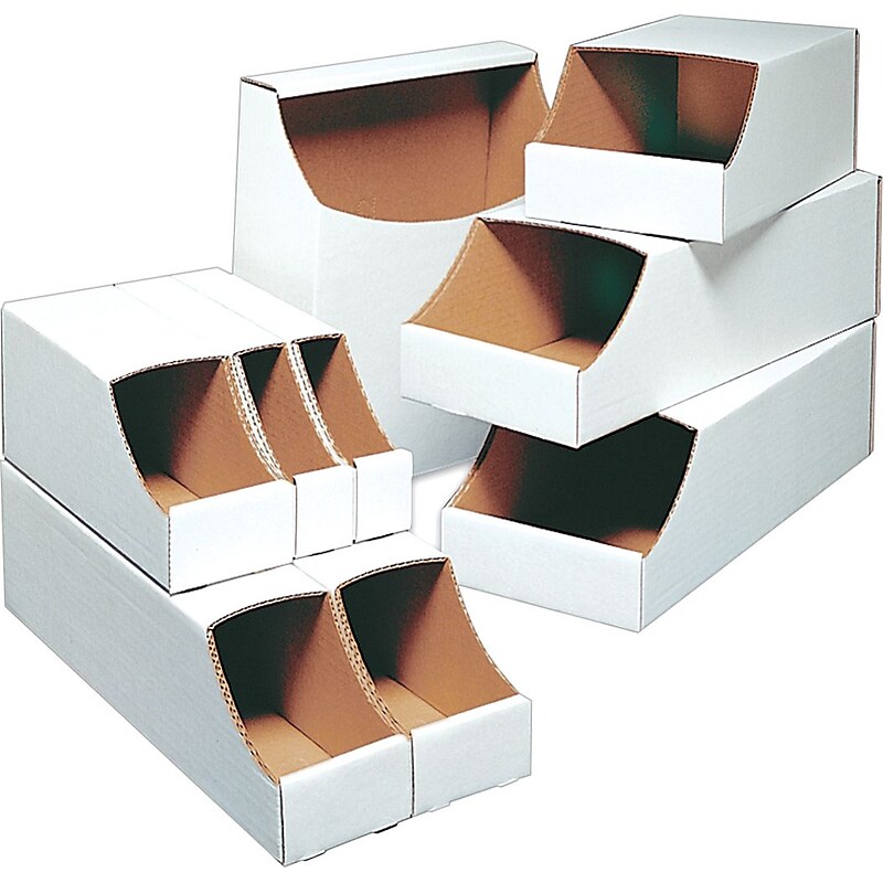 Stackable Bin Boxes, 2" x 12" x 4-1/2",White, 50/Bundle (BSBINB718) image 1
