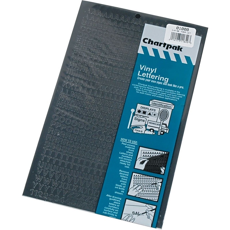 Chartpak 1/4" Self Adhesive Letters and Numbers, Black, 610/Pack (CHA01000) image 1