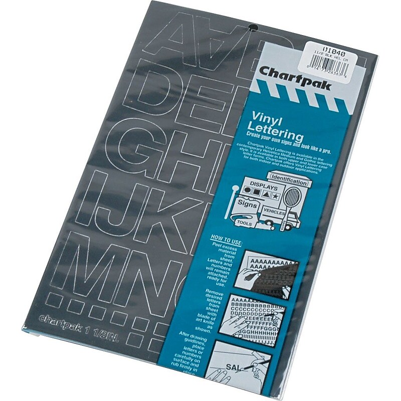 Chartpak Press-On Vinyl Uppercase Letters/Numbers, Black, 1-1/2" High, Helvetica (CHA01040) image 1