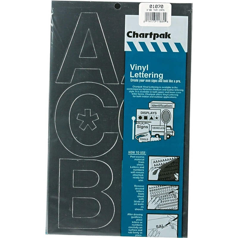 Chartpak Press-On Vinyl Uppercase Letters, 3" high, Helvetica, Black image 1