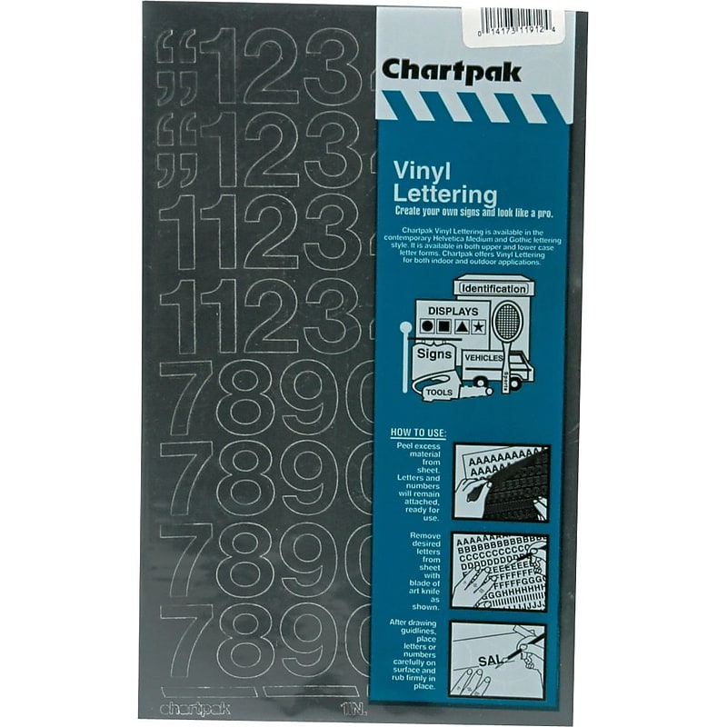 Numbers, Press-On Vinyl, Self-Adhesive, Indoor/Outdoor, Black, 1", 44/Pack image 1