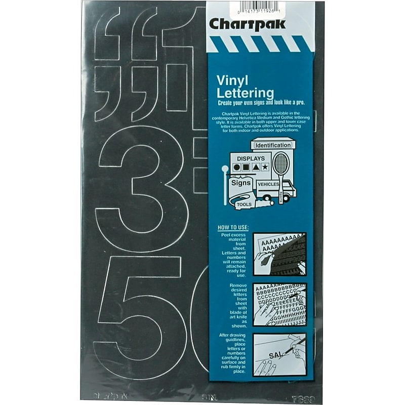 Chartpak Press-On Vinyl 3" Numbers, Black, 10/Pack (CHA01170) image 1