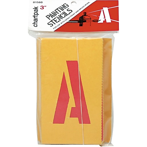 Chartpak Painting Stencil Numbers/Letters, 3", Yellow, (CHA01560) Staples