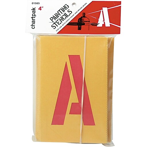 Chartpak Painting Stencil Numbers/Letters, 4", Yellow, 35/Set (CHA01565