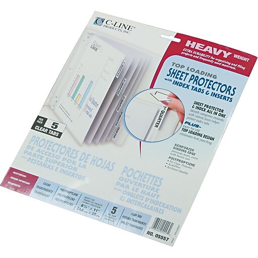 CLine Top Load Sheet Protector, Standard Weight, 11" x 81/2", Clear, 5 Tab Set (5557) Staples
