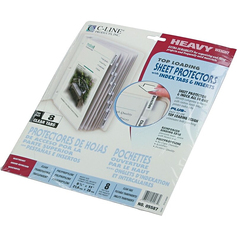 C-Line Top Load Sheet Protector, 11" x 8-1/2", Clear, 8 Tab Set (CLI05587) image 1