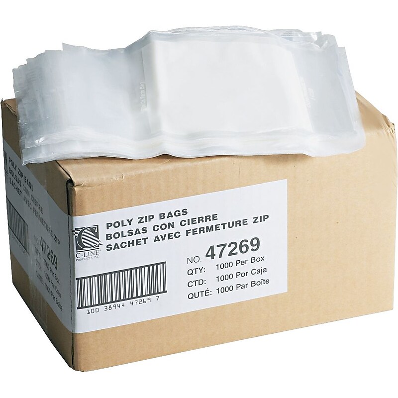 C-Line 6" x 9" Reclosable Poly Bags, 2 Mil, Clear/White, 1000/Carton (47269) image 1