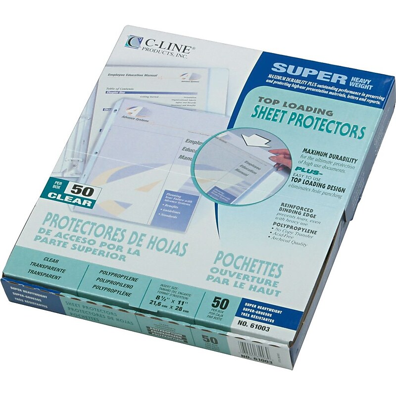 C-Line Top Load Sheet Protector, Super Heavyweight, Clear, 11" x 8 1/2", 50/Bx (61003) image 1