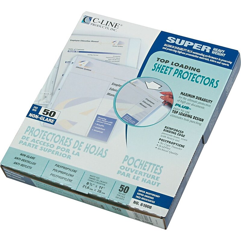 C-Line Top Load Sheet Protector, Super Heavyweight, Non-Glare, 11 x 8-1/2, Clear, 50/Box (61008) image 1