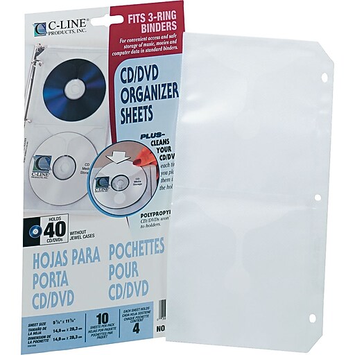 Deluxe CD Ring Binder Storage Pages, Stores 4 CDs, 10 Pack at Staples