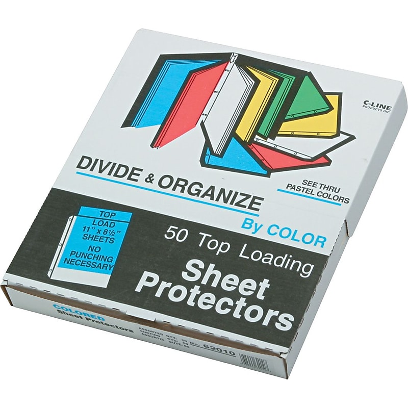 C-Line Colored Heavyweight Sheet Protectors, Assorted, 8-1/2" x 11", 50/Box (62010) image 1