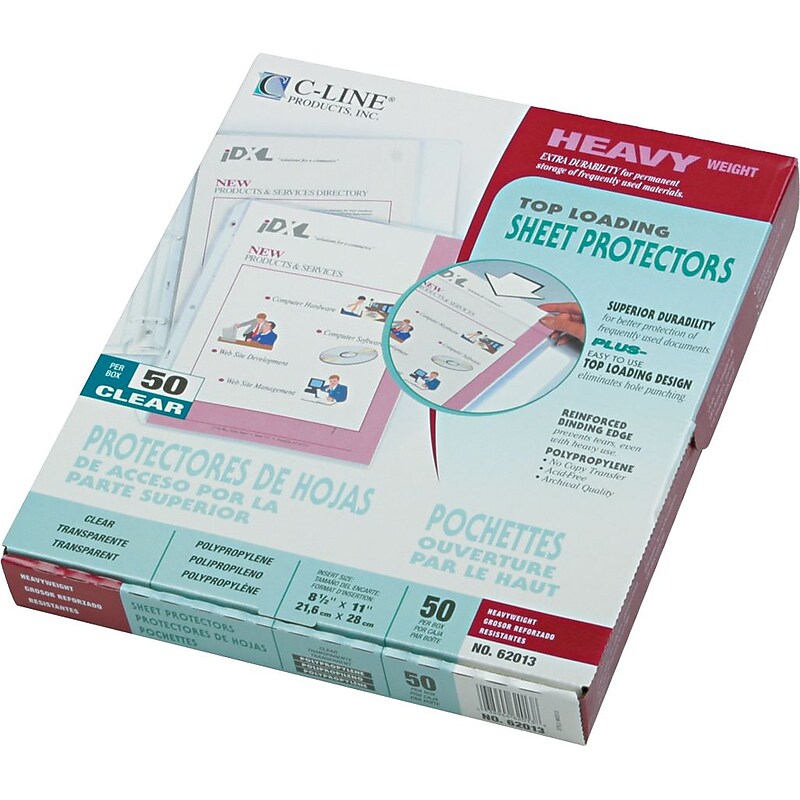 C-Line Heavyweight, Sheet Protectors, 8-1/2" x 11", Clear, 50/Box (62013) image 1
