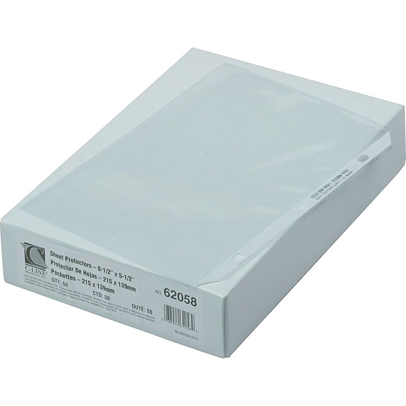 C-Line Mini Heavyweight Sheet Protectors, 8-1/2" x 5 1/2", Clear, 50/Box (CLI62058) image 1
